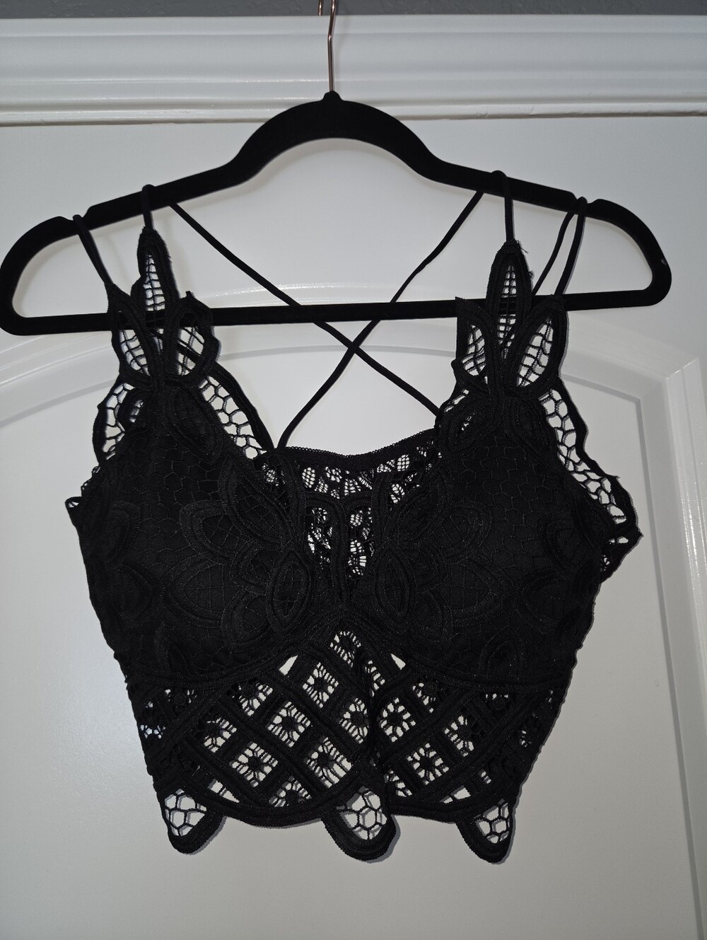 Lace Crochet Bralette Crop Top - Black
